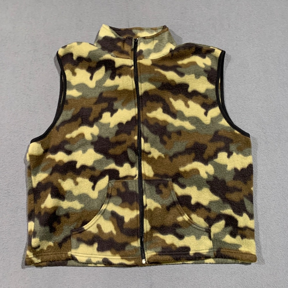 Vintage MAD MAG FASHIONS Camouflage Fleece Vest Men's XL Zip‎ Up Pockets Soft